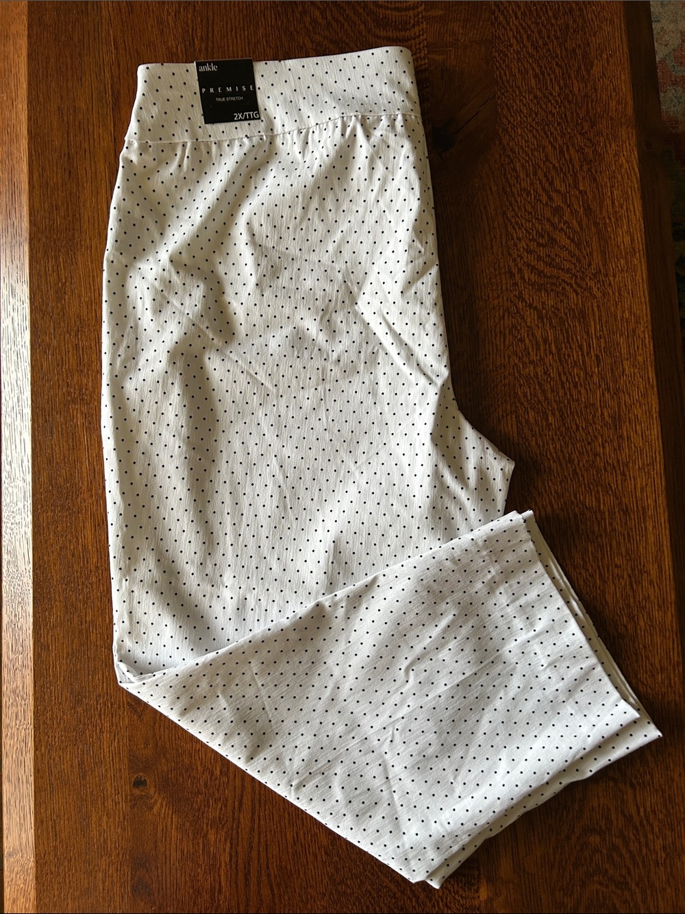 Premise White Ankle Pants with Black Micro Dot Pattern